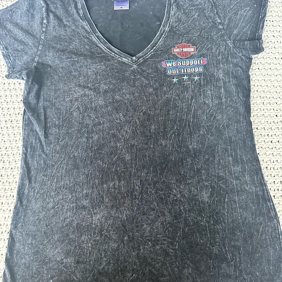 Harley Davidson Shirt Womens Black Gray Acid Wash Biker Support Troops NC Sz M - Picture 3 of 8